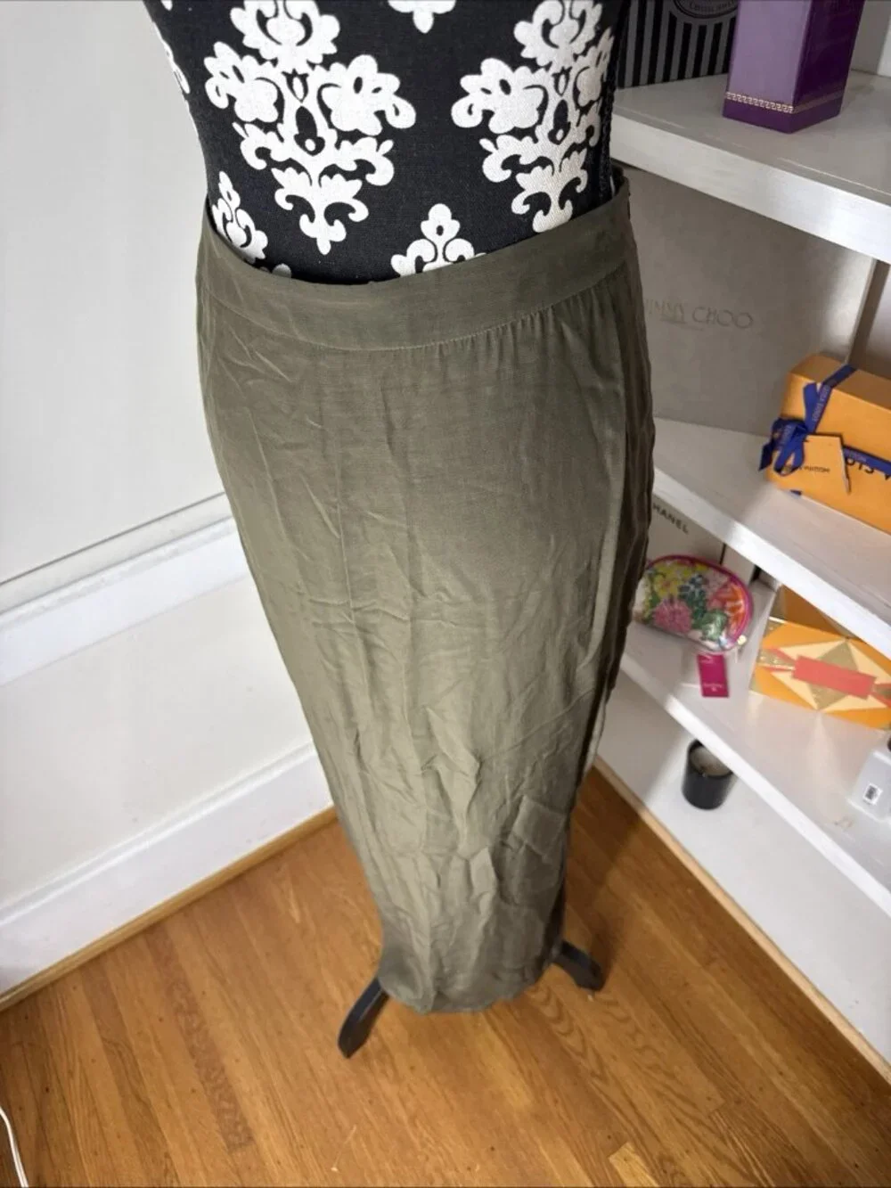 McQ Alexander McQueen Army Green Slit Maxi Tube Skirt Small 28x37